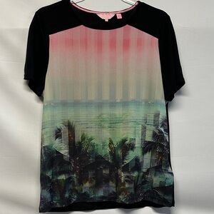 Ted Baker London Sew In Love Tropical Palm Tree Print Women's 8 Top EUC